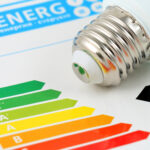 a light bulb next to an energy efficiency chart